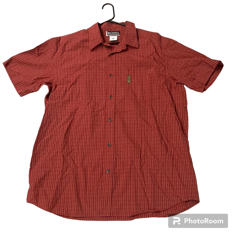 Columbia Men’s Red Orange Stripe Short Sleeve Button Down Casual Shirt Size XXL
